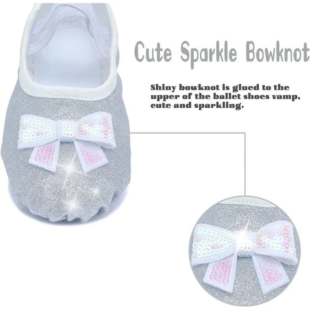 Ballet Dance Girl Shoes Slippers Flats Silver Glitter Size 1, EU 35 Split Sole